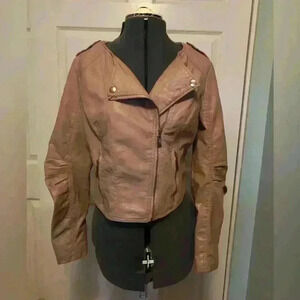 American Culture Pink Beige Blush Vegan Leather Moto Jacket Medium